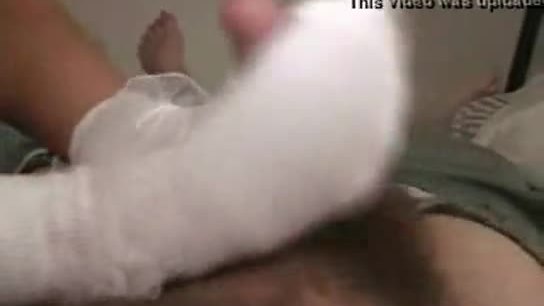 Footjob with white frilly socks