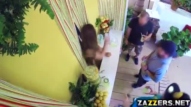 Dani daniels hand jobs a cock while serving lemonade